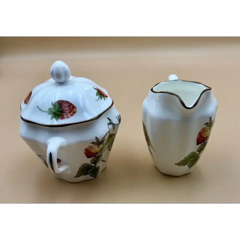 Coalport Strawberry Creamer & Covered Sugar Bowl Set Bone China England